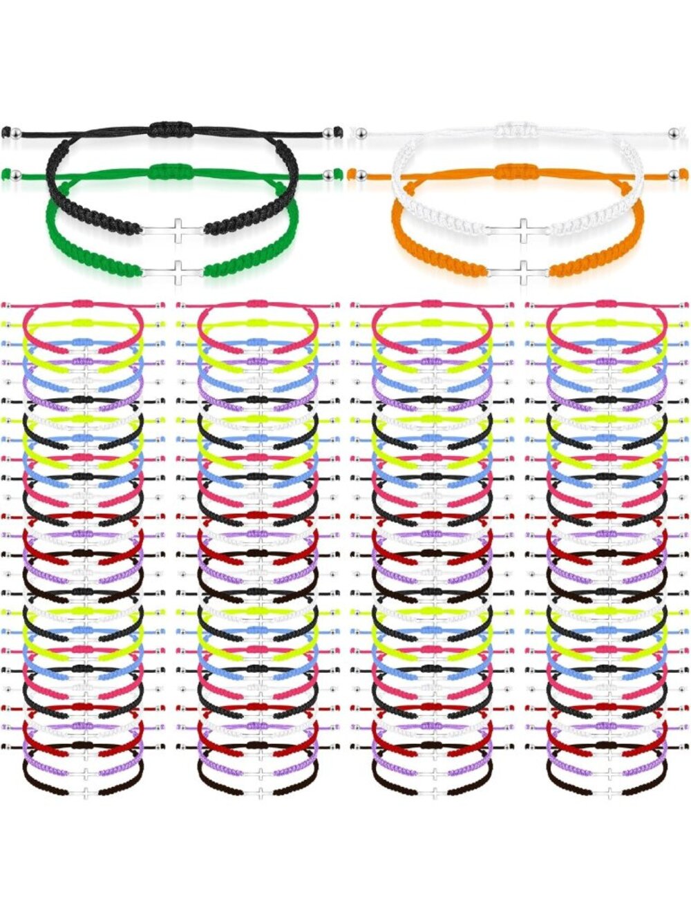 100 Pcs Adjustable Christian Cross Bracelets Bulk - Faith Jewelry for Everyone